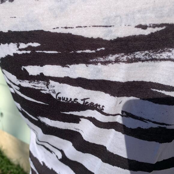 Guess white and black Zebra Print see through sequin thick strap Tank top - Picture 9 of 9